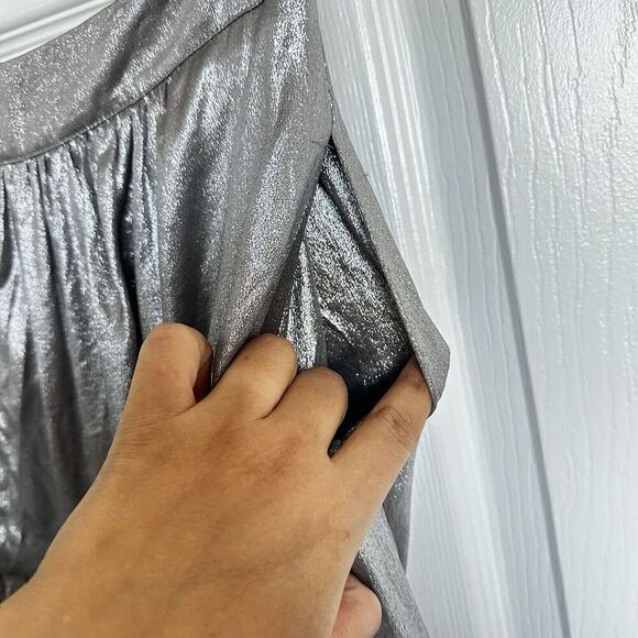 Etro Silver Gray Metallic Pleated Midi Skirt 100% Silk Size 46 /US 10 - Picture 11 of 16